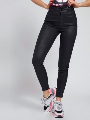 Ropa Guess Coated Skinny Fit Mujer Negros | SE-387990