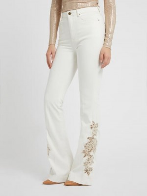 Ropa Guess Flare Denim Pant Embroidery Mujer Blancos | SE-147316