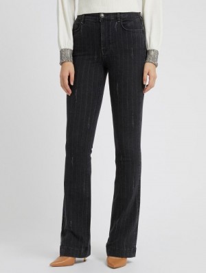 Ropa Guess Flare Denim Pant Pin-striped Mujer Negros | SE-253613