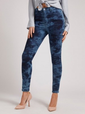 Ropa Guess Painted Skinny Fit Mujer Azules | SE-909983