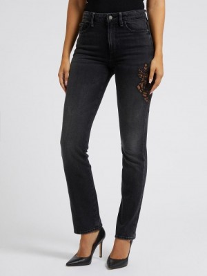 Ropa Guess Relaxed Fit Denim Pant Embroidery Mujer Negros | SE-659270