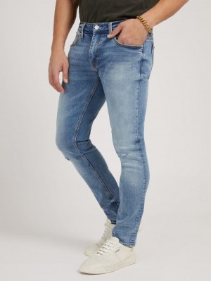 Ropa Guess Skinny Fit Abrasions Hombre Azules | SE-149942