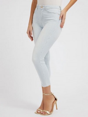 Ropa Guess Striped Skinny Fit Mujer Blancos | SE-618999