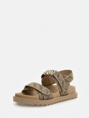 Sandalias Guess Fabelis 4g Logo Mujer Beige | SE-695922