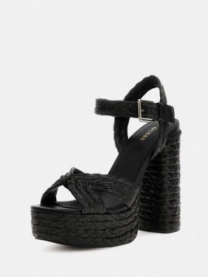 Sandalias Guess Gabin Raffia Mujer Negros | SE-803565