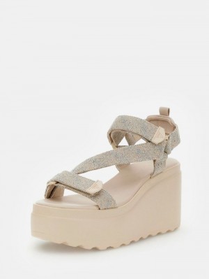 Sandalias Guess Ocilia 4g Logo Wedge Mujer Beige | SE-905248