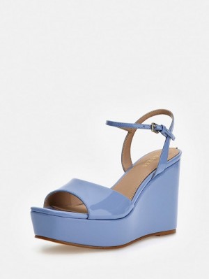 Sandalias Guess Zione Patent Wedge Mujer Azules Claro | SE-936464