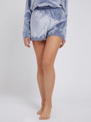 Short Guess Embroidery Velvet Mujer Azules | SE-076091