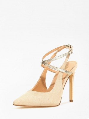 Slingback Guess Amazie Suede Blend Mujer Beige | SE-078869