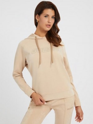 Sudaderas Guess Faux Suede Mujer Beige | SE-019067