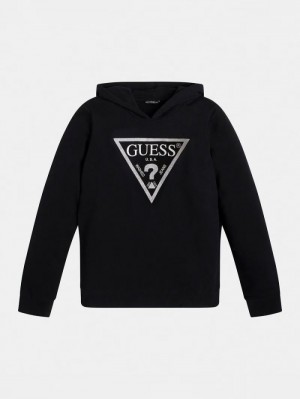 Sudaderas Guess Foil Triangle Logo Hoodie Niños Negros | SE-974105