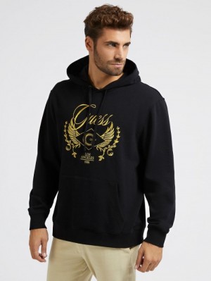 Sudaderas Guess Front Embroidery Hombre Negros | SE-355720