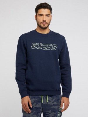 Sudaderas Guess Front Logo Hombre Azules | SE-491412