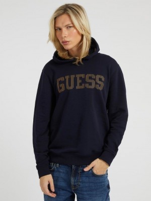 Sudaderas Guess Front Logo Hooded Hombre Azules | SE-110845