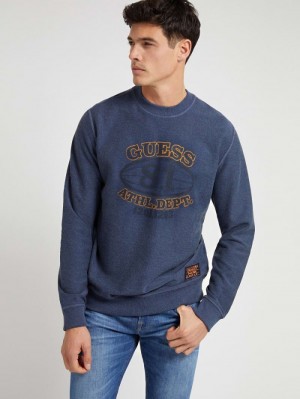 Sudaderas Guess Front Print Hombre Azules | SE-409874