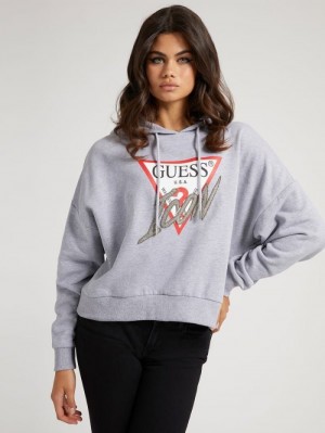 Sudaderas Guess Icon Logo Hoodie Mujer Grises | SE-834784