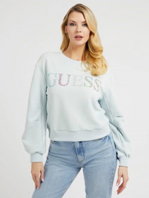 Sudaderas Guess Rhinestones Logo Mujer Azules | SE-065841