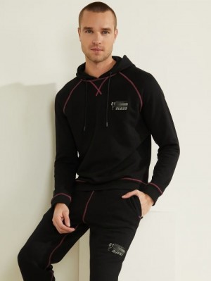 Sudaderas Guess Rib Fleece Logo Hombre Negros | SE-247332