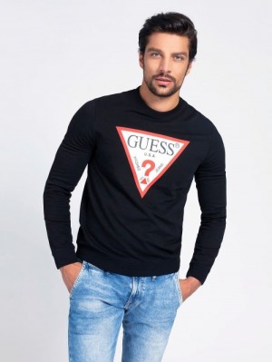 Sudaderas Guess Triangle Logo Hombre Negros | SE-338243