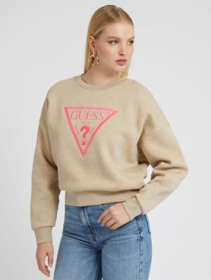 Sudaderas Guess Triangle Logo Mujer Beige | SE-362432