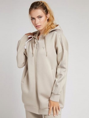 Sudaderas Guess Zip Fastening Mujer Beige | SE-790427