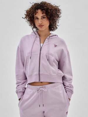 Sudaderas Guess Zipped Small Triangle Logo Mujer Lilac | SE-813241