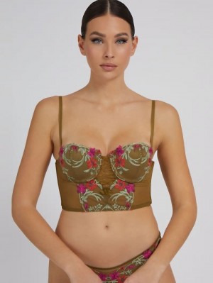 Sujetadores Guess Embroidery Bustier Mujer Verde Oliva | SE-361560