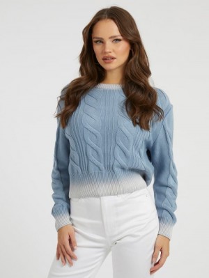 Suéteres Guess Cable Knit Crop Mujer Azules | SE-876607