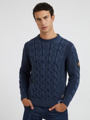 Suéteres Guess Cables Knit Hombre Azules | SE-024743