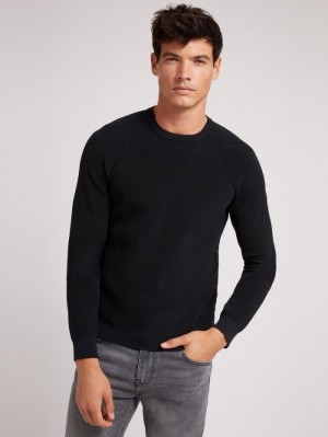 Suéteres Guess Crew Neck Hombre Negros | SE-221577