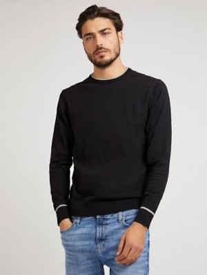 Suéteres Guess Crew Neck Stretch Cotton Hombre Negros | SE-257066