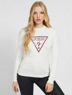 Suéteres Guess Logo Triangle Mujer Blancos | SE-079522