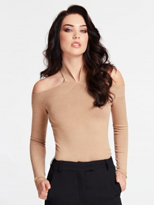 Suéteres Guess Marciano Sweater Cut-out Shoulders Mujer Beige | SE-673863