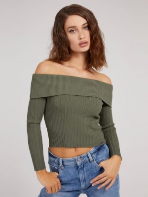 Suéteres Guess Off-shoulder Mujer Verdes | SE-509119