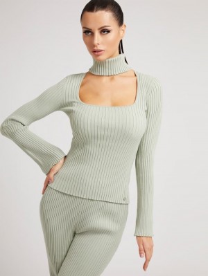 Suéteres Guess Turtle Neck Rib Mujer Verdes | SE-962870