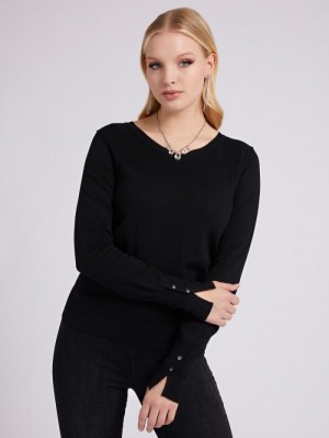 Suéteres Guess V Neck Mujer Negros | SE-545047