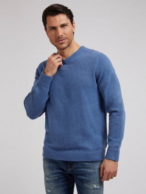 Suéteres Guess Wool Blend Hombre Azules Claro | SE-855143