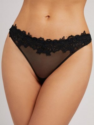 Tanga Guess Embroidery Mujer Negros | SE-879581