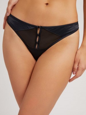 Tanga Guess Satin Front Button Mujer Negros | SE-892211