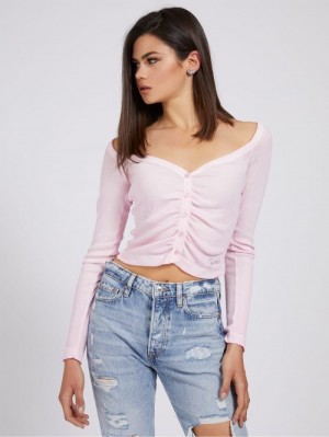 Tops Guess Button Fastening Mujer Rosas Claro | SE-088978