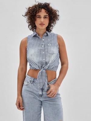 Tops Guess Checked Print Mujer Azules | SE-564044