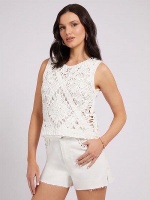 Tops Guess Crochet Mujer Blancos | SE-998292