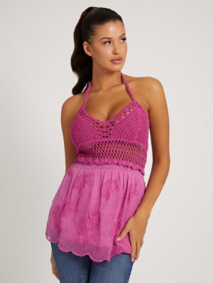 Tops Guess Crochet Mujer Fucsia | SE-434394