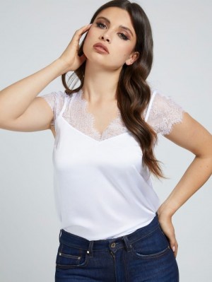 Tops Guess Lace Details Satin Mujer Blancos | SE-128659