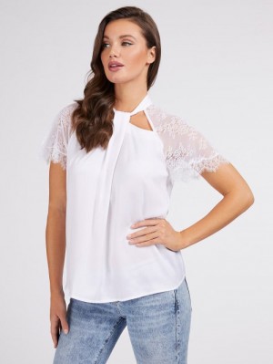 Tops Guess Lace Insert Satin Mujer Blancos | SE-341379