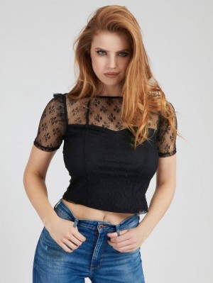 Tops Guess Lace Mujer Negros | SE-819384