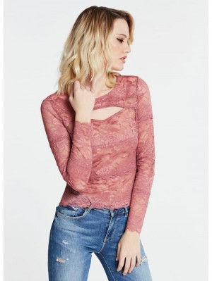 Tops Guess Lace Top With Cut-out Detail Mujer Coral | SE-179604