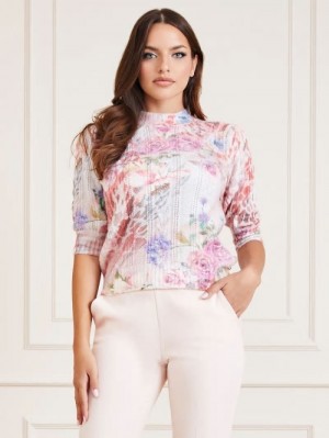 Tops Guess Marciano Floral Print Sweater Mujer Rosas | SE-453325