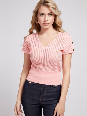 Tops Guess Marciano V-neck Sweater Mujer Rosas | SE-876673