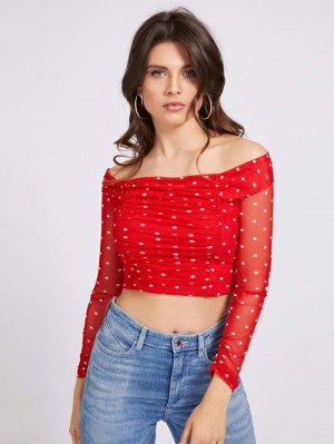 Tops Guess Mesh All Over Print Mujer Rojos | SE-983142